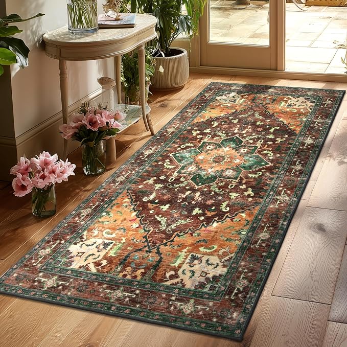 Yamaziot Washable Runner Rug, 3x6 Non-Slip Boho Vintage Hallway Rug