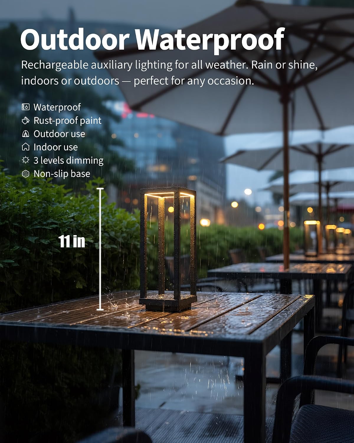 PUSU Cordless Waterproof Table Lamps, Black Outdoor Rechargeable Desk Lamp