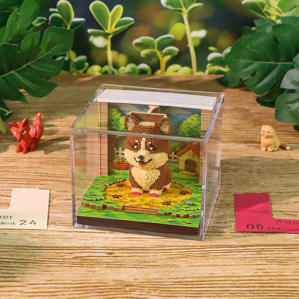 3D Calendar 2027, Desk Time Piece Calendar 2027,Tear-Away 3D Paper Art Notepad w LED Lights,Creative 3D Memo Artsy Pad Calendars, DIY Paper Carving Gift (Corgi)