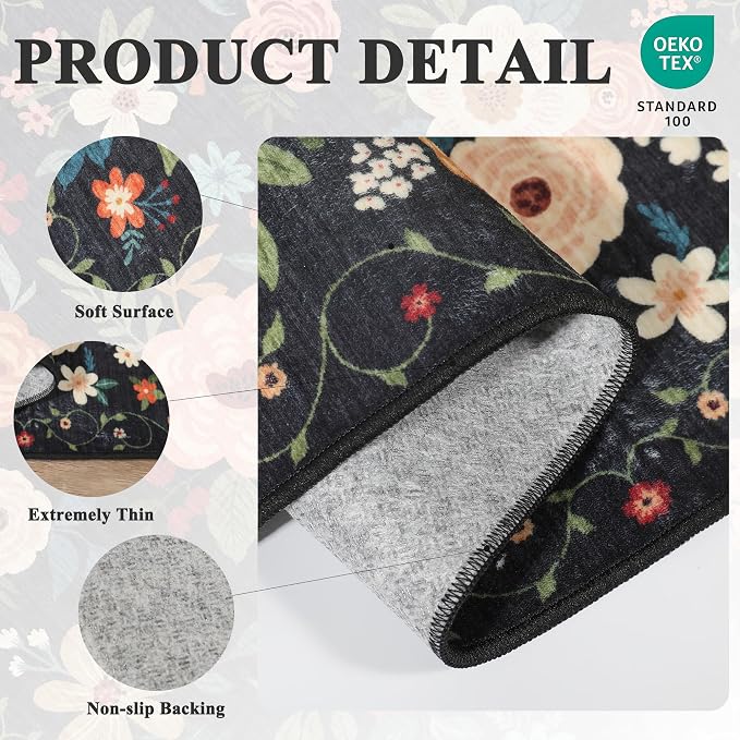 DUKINO 3x6 Runner Rug, Washable Soft Floral Hallway Runner Rug