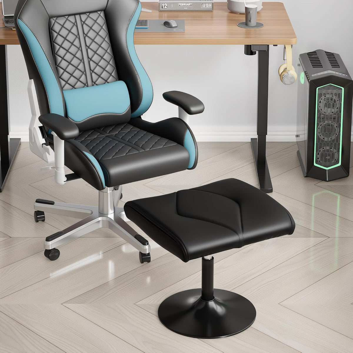 VECELO Office Foot Rest Under Desk Ottoman, Height Adjustable, Black