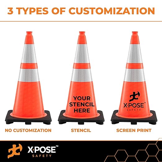 Xpose Safety 36 Inch Orange Traffic Cones Heavy Duty 12lb, 24-Pack - Multipurpose PVC Plastic Safety Cone for Parking, Soccer, Caution, Kids and Construction - DOT Approved