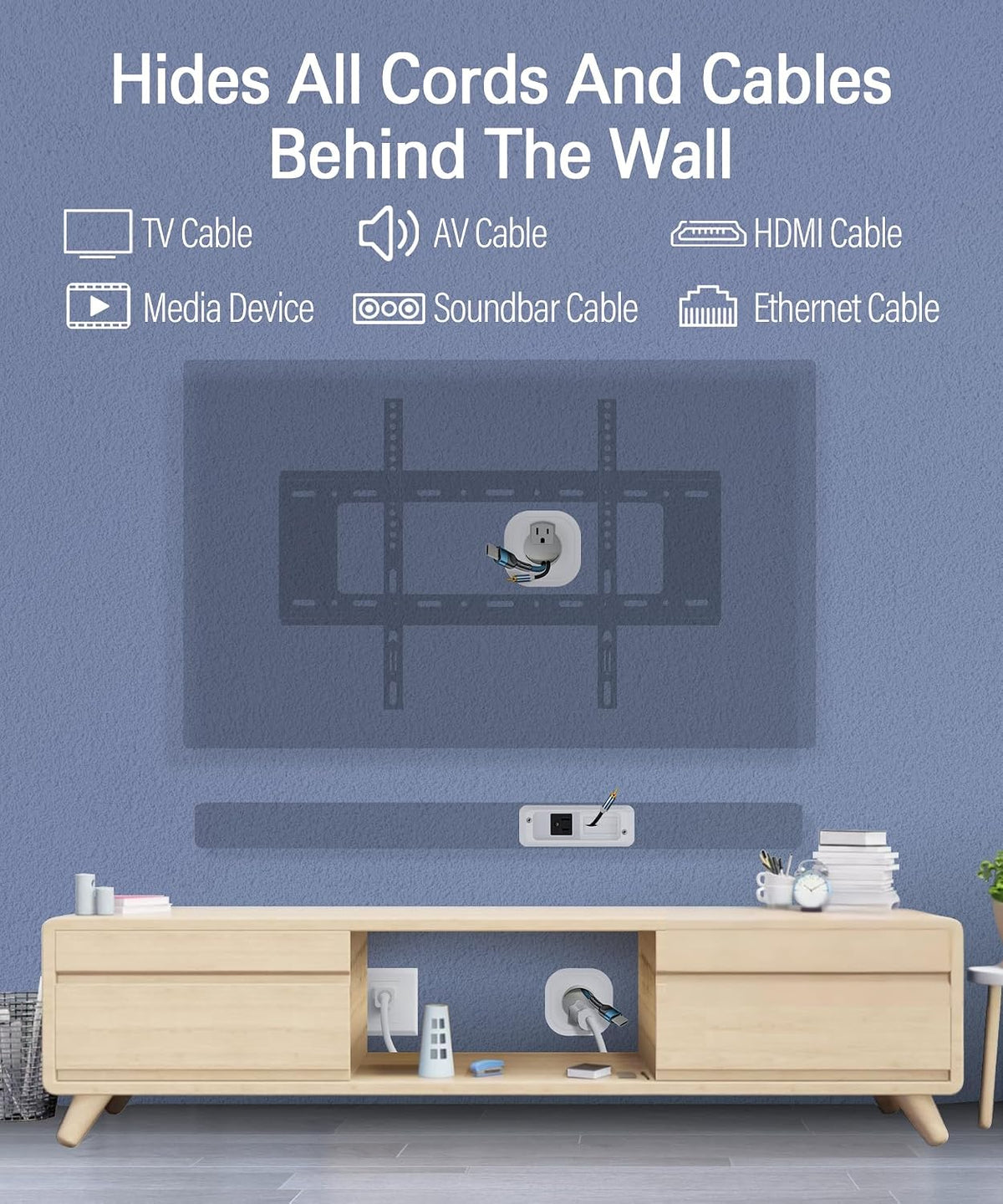in Wall Cable Management Kit for Mounted TV & Soundbar - Cord Hider For Wall Mount TV - Powers Media Devices & Hides All Cables - Include Circle Saw & Drywall Saw, TV Cable Hider Wall Kit Easy Install