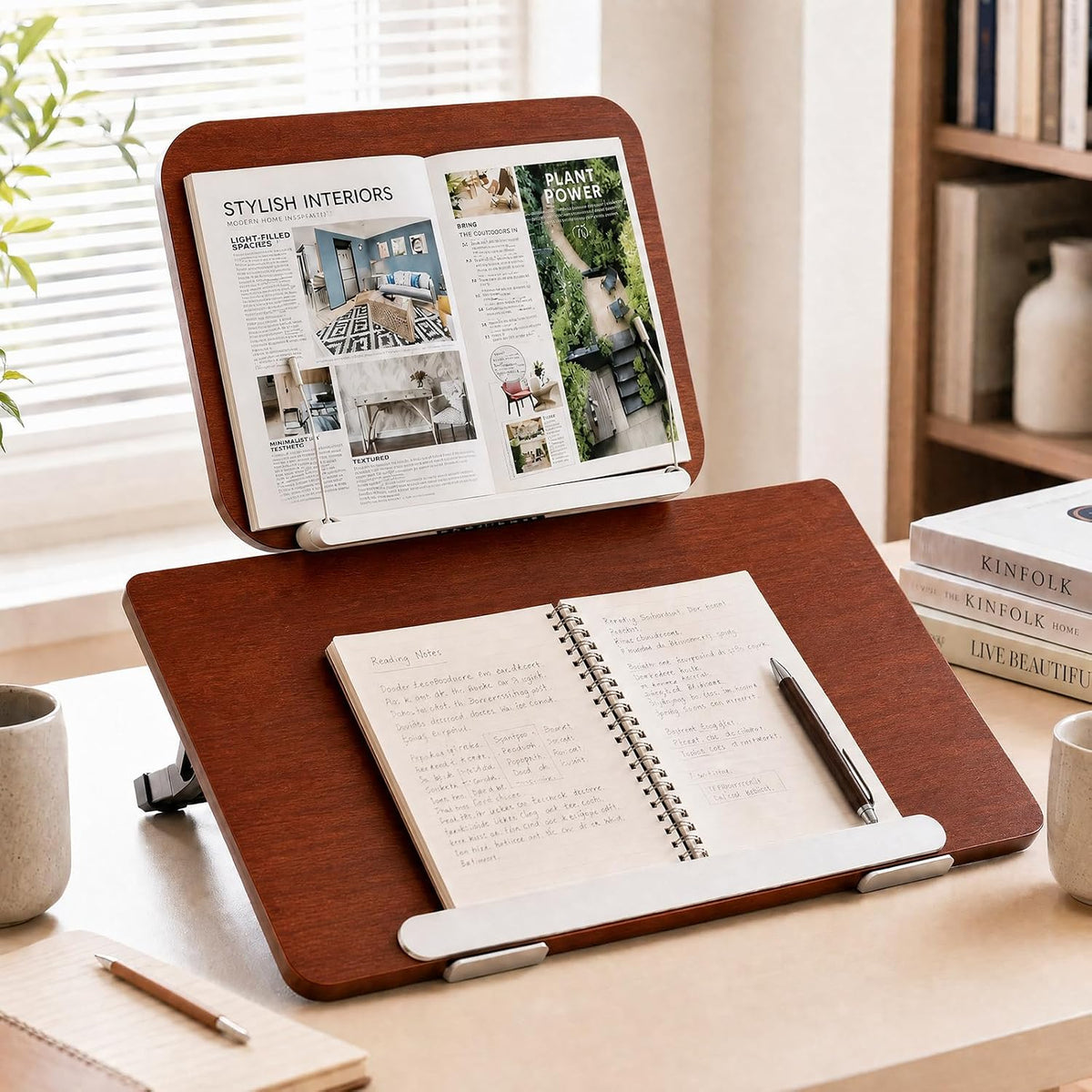 20" x 14" Bamboo Slant Writing Board, Double-Layer Book Stand with 13 Angles, Hands-Free Desk Reading Holder for Students & Office