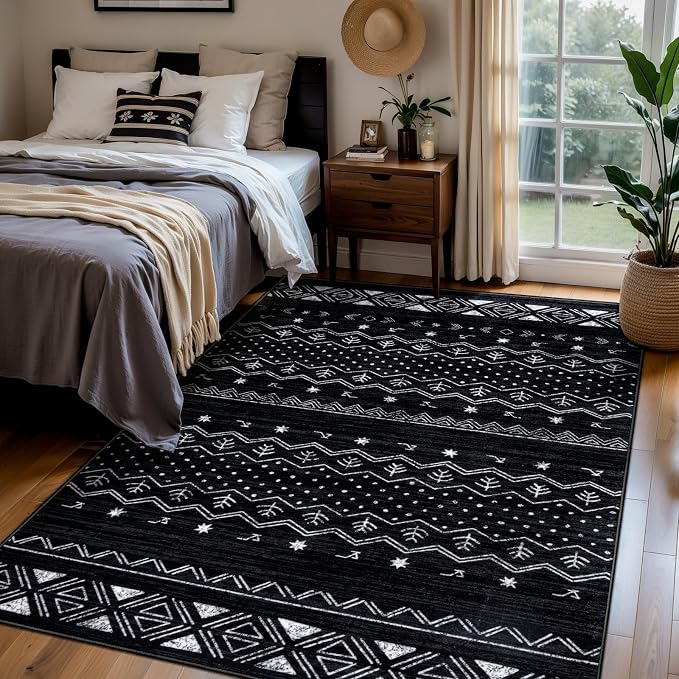 SERISSA 4x6 Area Rugs for Living Room, Washable Non-Slip Black and White Boho