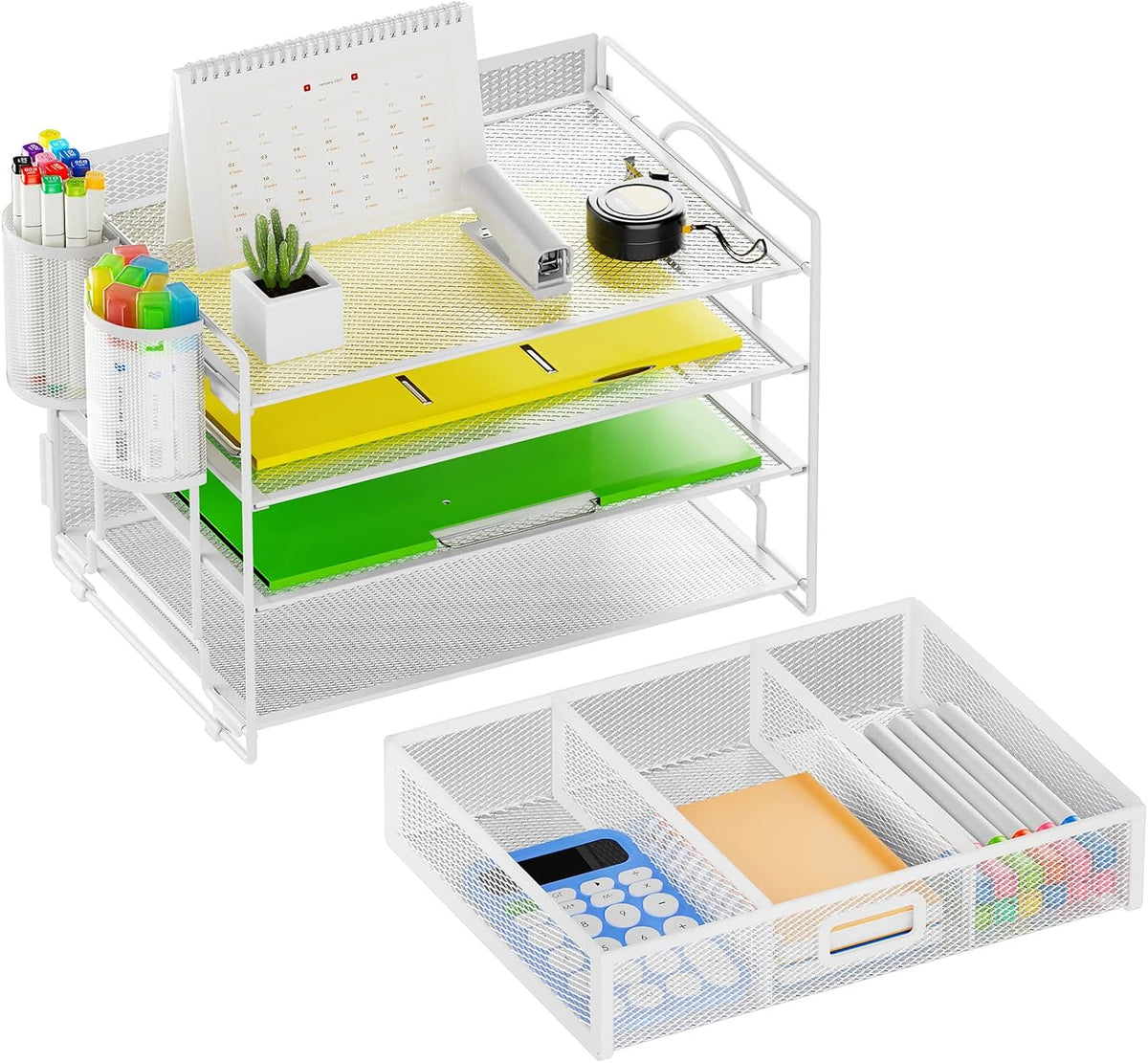 Marbrasse Desk Organizer, 4-Tier Paper File Letter Tray, White