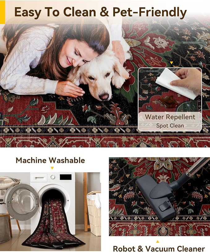 RELEANY Area Rugs 6'x9' Washable Non-Slip, Floral Vintage Distress Medallion