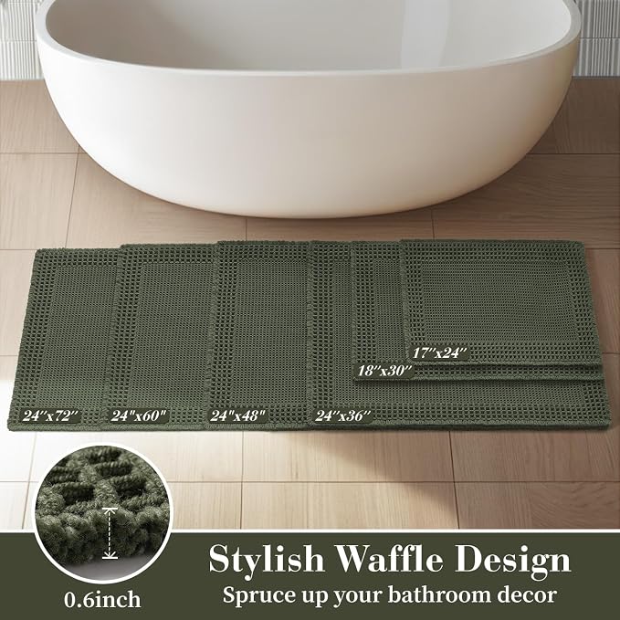 RESARE Waffle Bathroom Runner Rugs, Super Absorbent Bath Mat Non Slip Washable