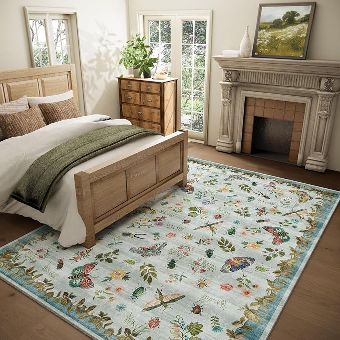 Machine Washable Rugs for Living Room: 6x9 Area Rugs Stain Resistant Non Slip