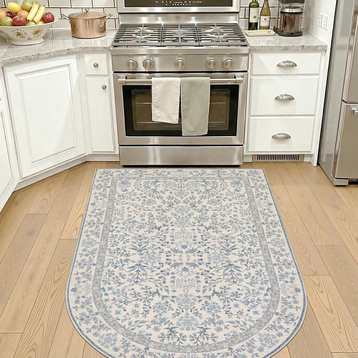 jinchan 4x6 Washable Entryway Area Rug, Vintage Blue Floral Non-Slip
