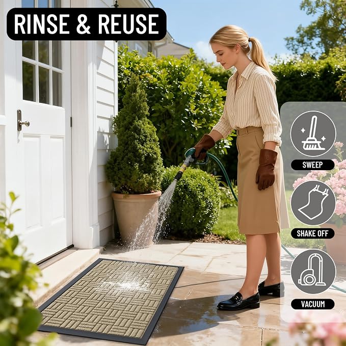 OLANLY Front Door Mat Outside Entrance 71x47, Heavy Duty Sturdy Natural Rubber