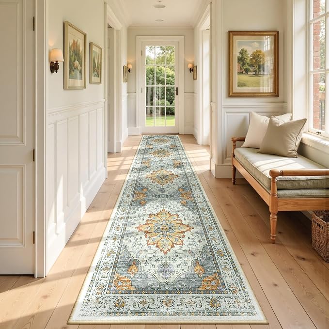 RELEANY Area Rugs Runner 2'6"x12' Washable Non-Slip, Floral Vintage Distress