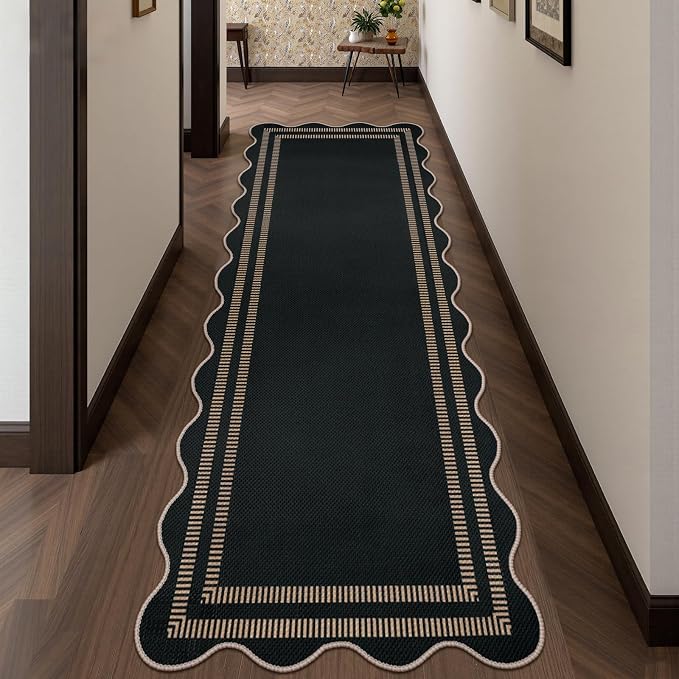 Scalloped 2.6x8 Kitchen Runner Rug, Washable Rugs
