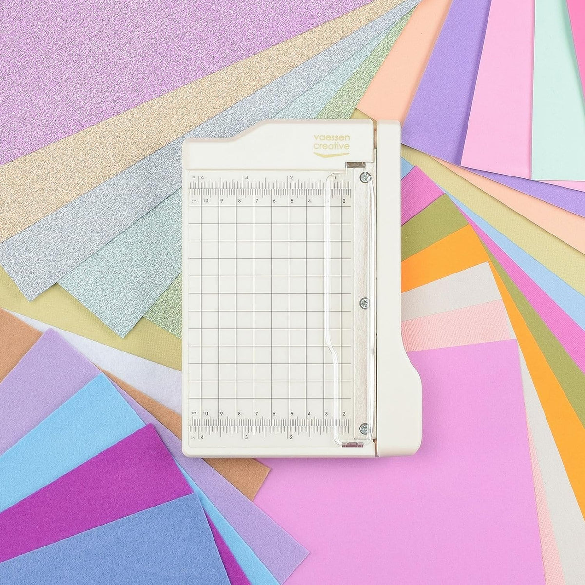 Vaessen Creative Trim Easy Mini Guillotine Cutter, 4 x 6 inches, Trimmer for Cutting Paper, Cardstock, Foam, Thin Felt, Cork Sheets and Other Craft Materials, 4 x 6, White/Pink