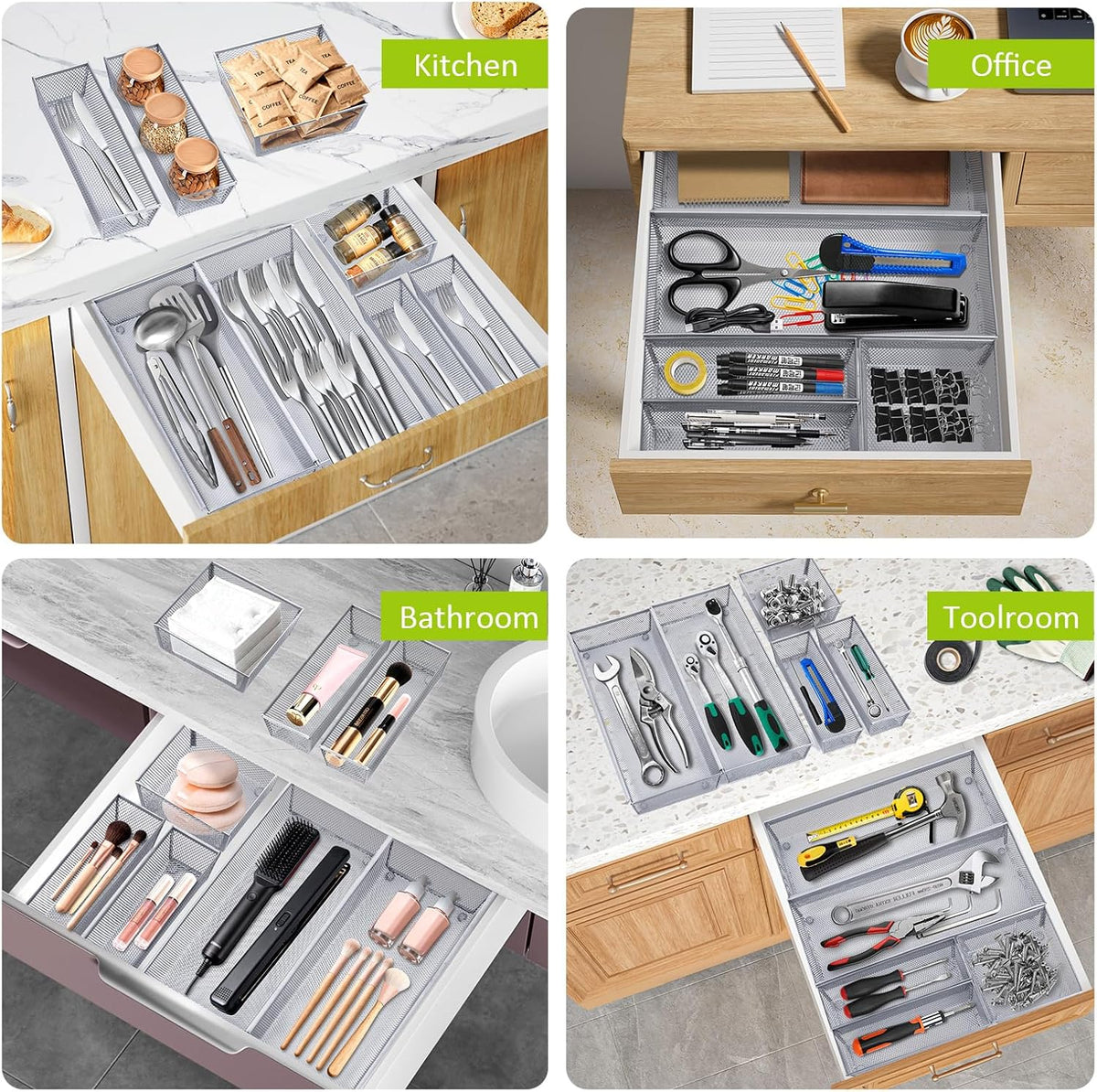 Neudeco Silverware Drawer Organizer, Pack 5, Silver