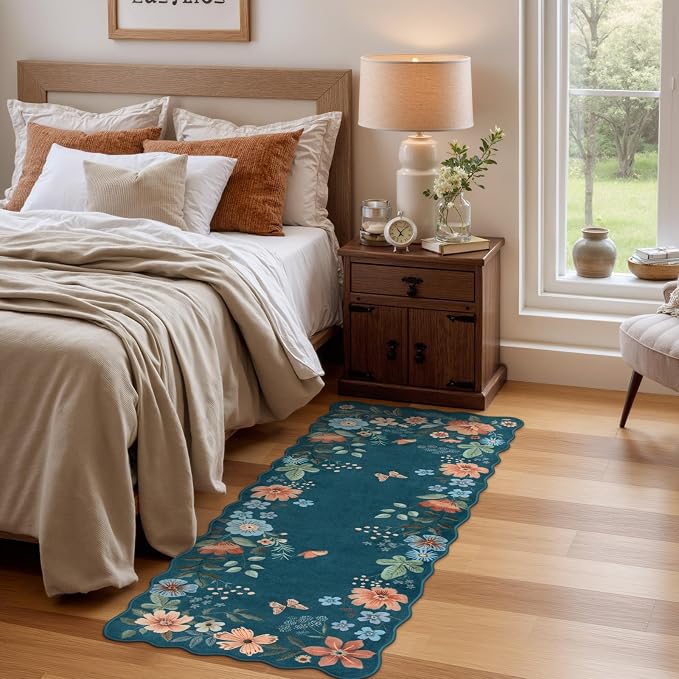 Lahome Floral Rugs for Entryway, 2x4 Washable Kitchen Rugs Ultra-Thin, Non Slip