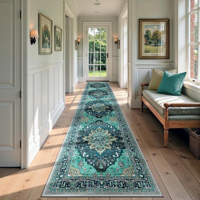 RELEANY Area Rugs Runner 2'6"x10' Washable Non-Slip, Floral Vintage Distress