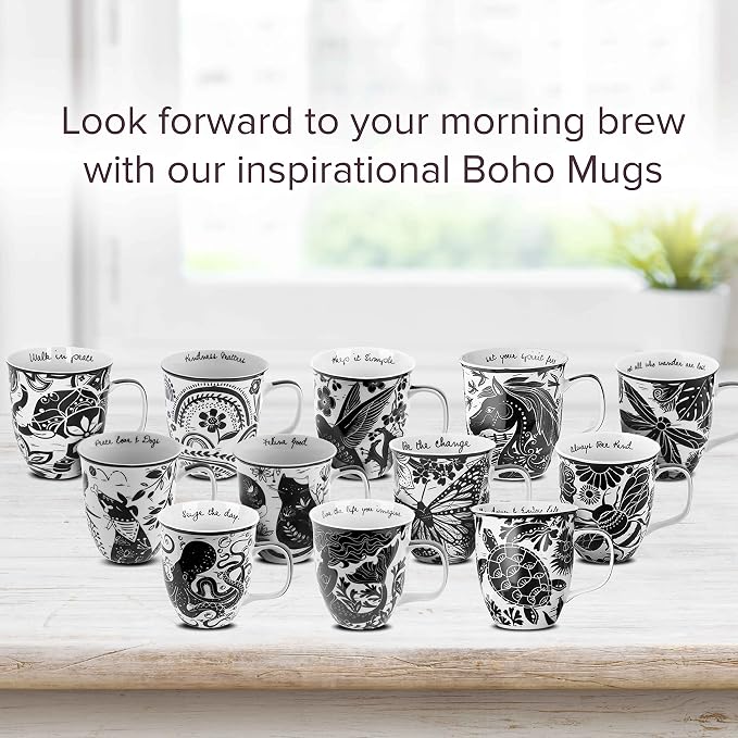 Karma Gifts 16 oz Black and White Boho Mug Floral