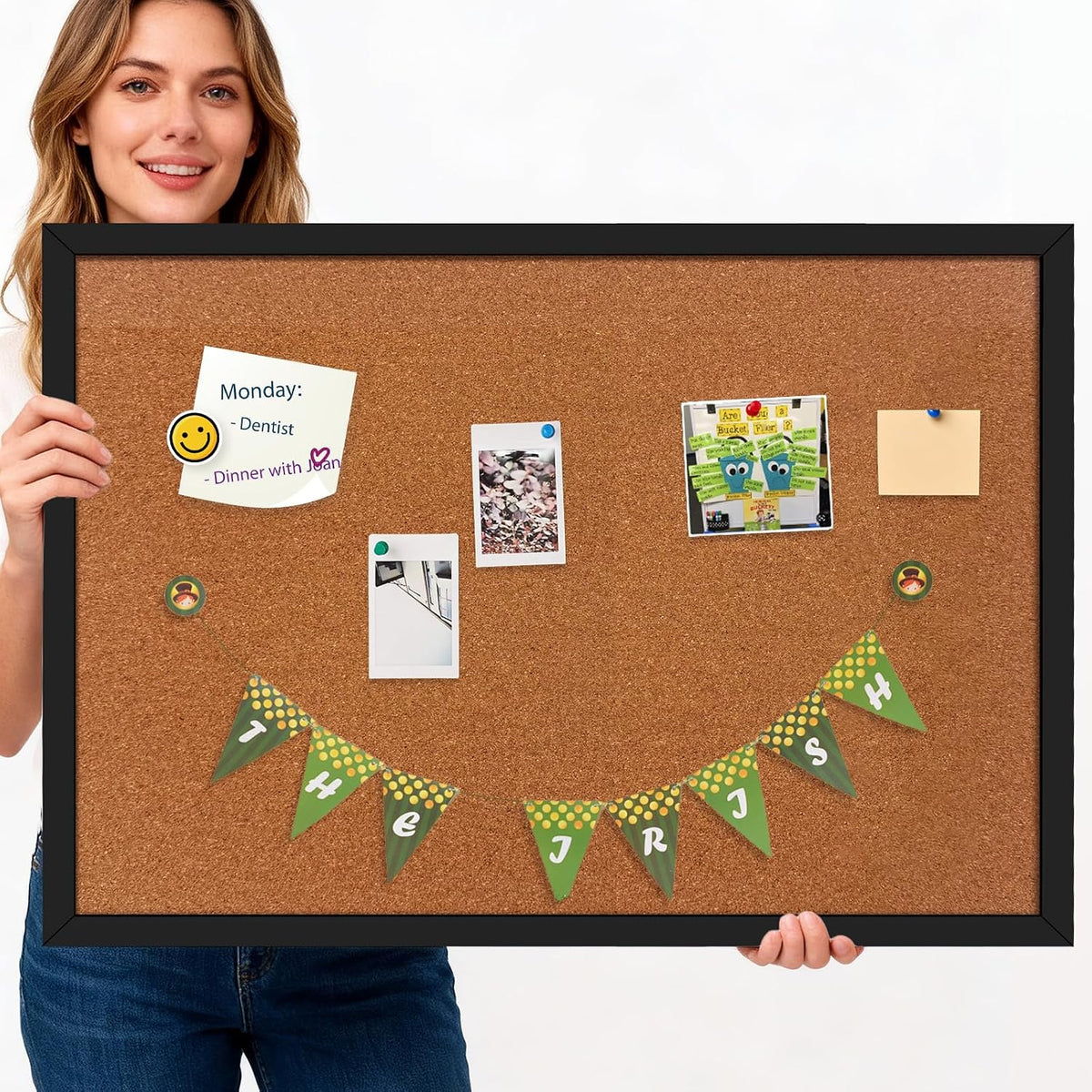 24" x 36" Cork Board Bulletin Board, Black Framed Corkboard, Oak Frame, Decorative Hanging Pin Board, Perfect for Office & Home Decor, Home School Message Board or Vision Board