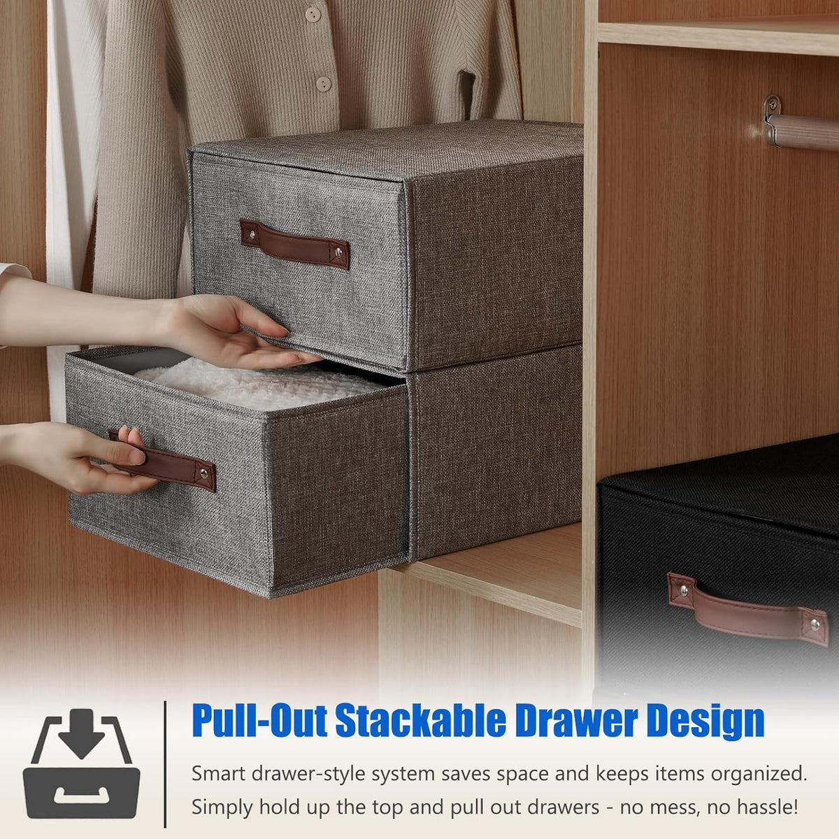 2PCS Closet Drawer Organizer Fabric Storage Boxes Bins Baskets