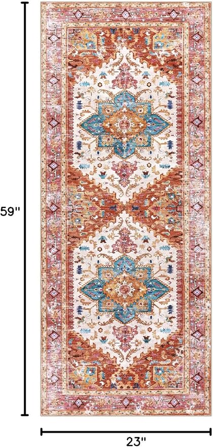 Yamaziot Washable Runner Rug, 2x5 Non-Slip Boho Vintage Hallway Rug Runner