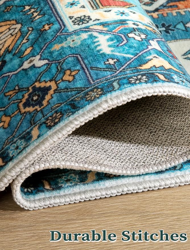SERISSA Boho Washable Runner Rug, 2x6 Rug Runner Non-Slip Vintage Blue Hallway