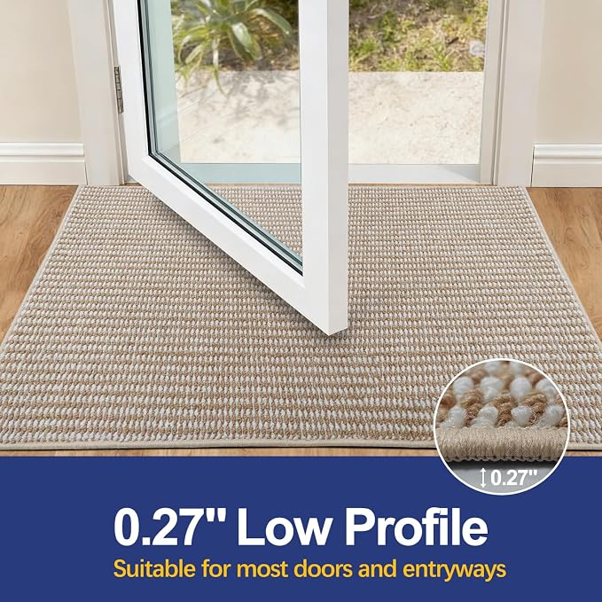 Dirt Trapping Door Mat 36x60, Taupe & White Faux Jute Entryway Rug | Low-Profile