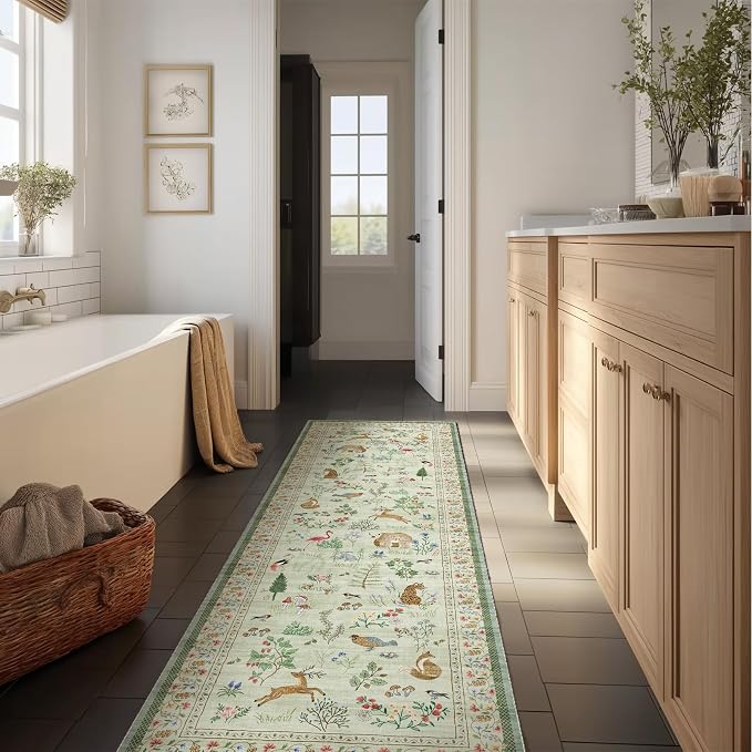 Machine Washable Kitchen Runner Rug: 2'x6' Hallway Rug Non Slip Low Pile Stain