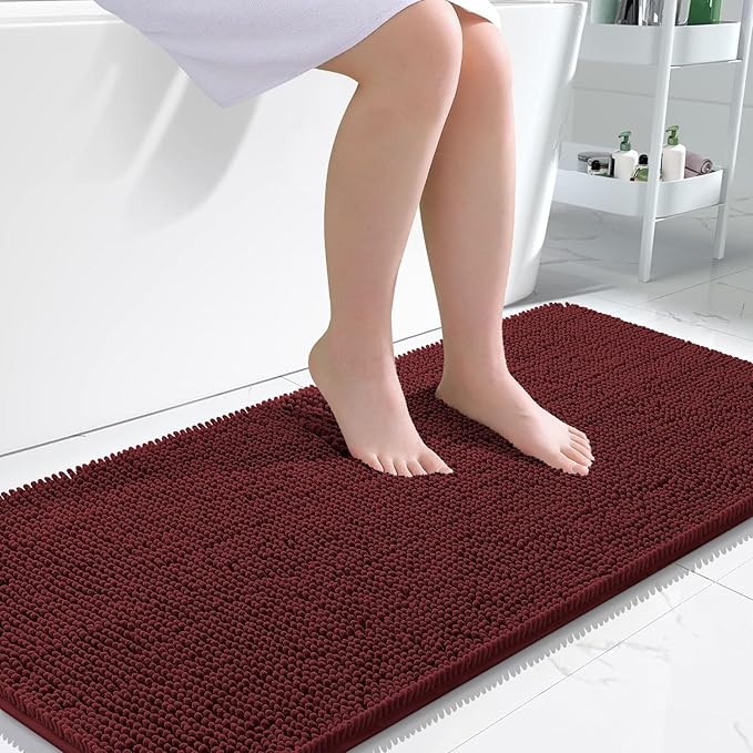 OLANLY Large Bathroom Rugs 50x30, Soft Absorbent Chenille Bath Rugs, Rubber