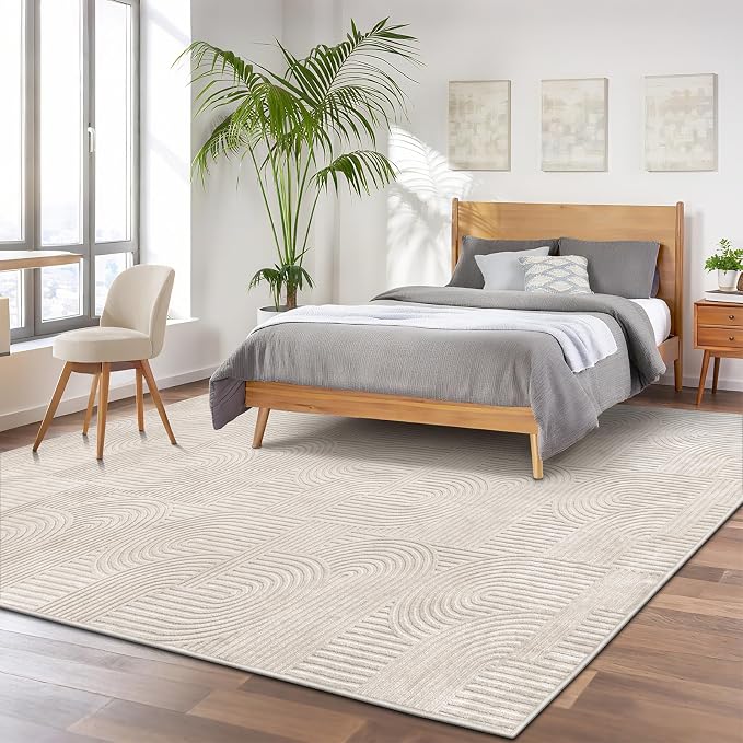 Pauwer 9x12 Washable Area Rugs for Living Room Modern Beige Solid Color Soft