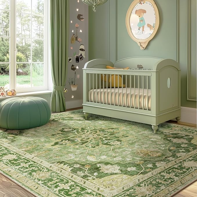 RELEANY Area Rugs 5'x8' Washable Non-Slip, Floral Vintage Distress Medallion