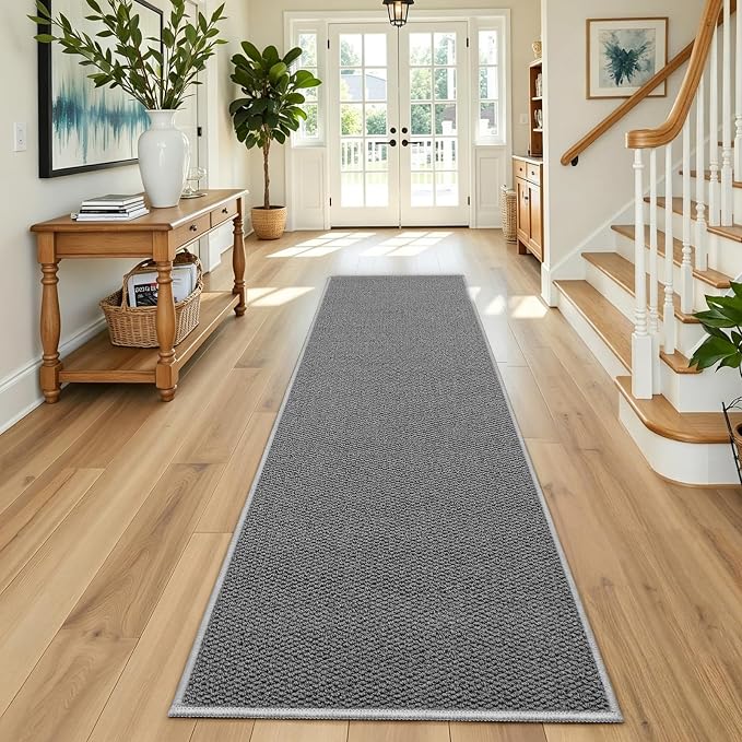 Faux Jute Hallway Runner Rug 2'x10', Washable & Non-Slip, No Odor. Farmhouse