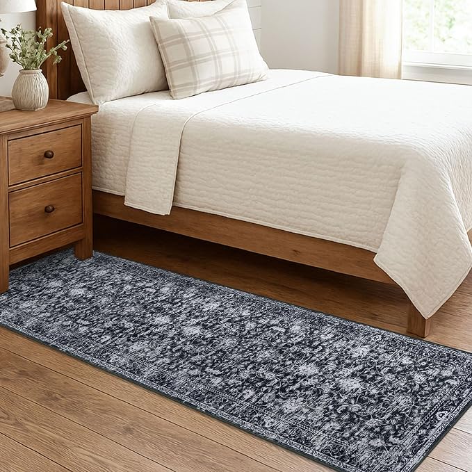 KILOCOCO Hallway Runner 2x7 Rug Runner Printed Vintage Floral Washable Kitchen