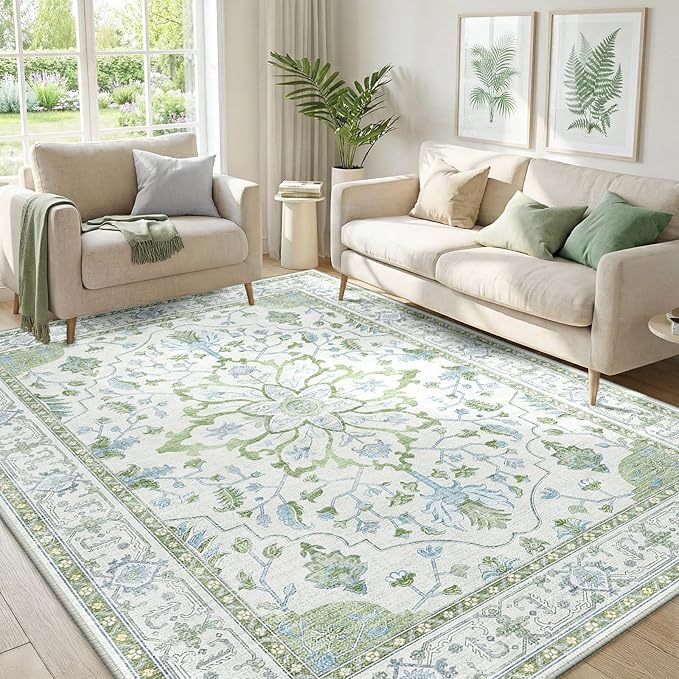 RELEANY Area Rugs 5'x7' Washable Non-Slip, Floral Vintage Distress Medallion