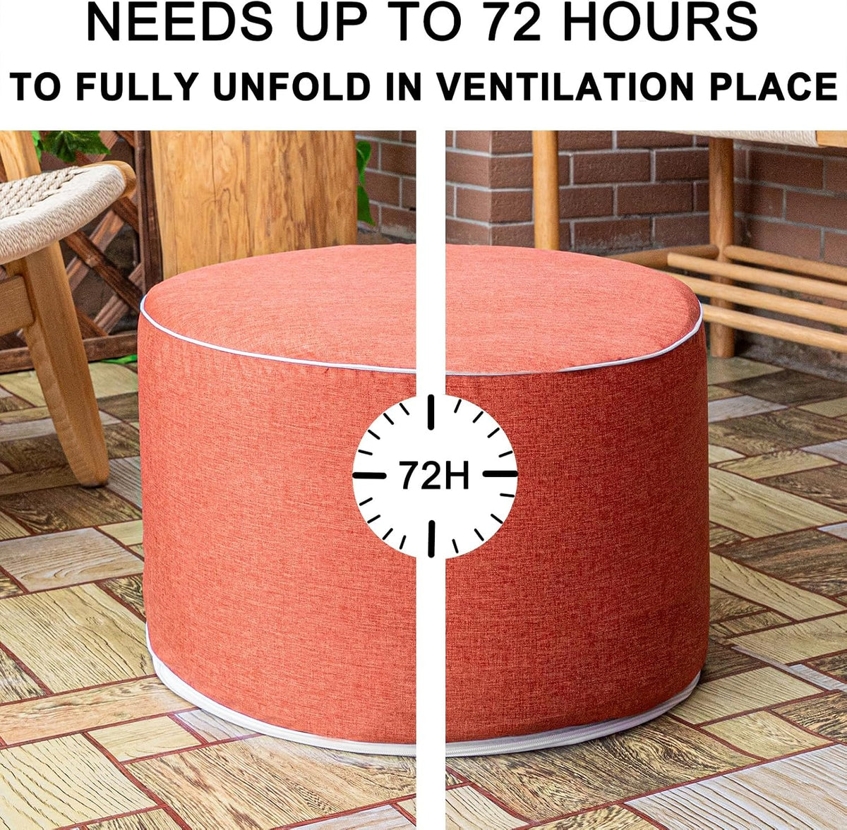 Outdoor Ottomans for Patio Pouf Waterproof Fade-Resistant Ottoman Foot Rest for Outdoor - Ottoman Chair Filled with High-Density All-in-One Foam, 20"D x 14"H Inches (Burnt Orange, Round)