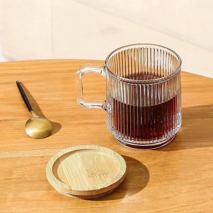 Lysenn Clear Glass Mug with Lid, Premium Glass Coffee Mug, 12 oz Tea Cup |