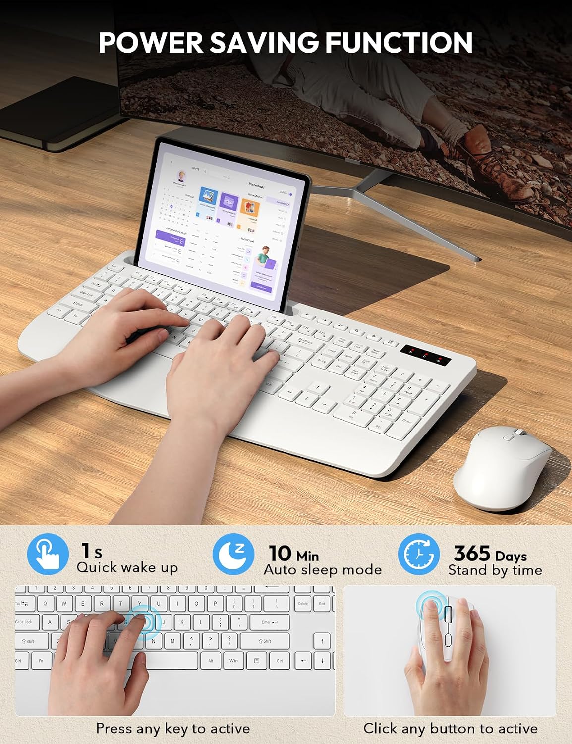 SABLUTE Wireless Keyboard and Mouse Combo, Full Size, Ergonomic Wrist Rest