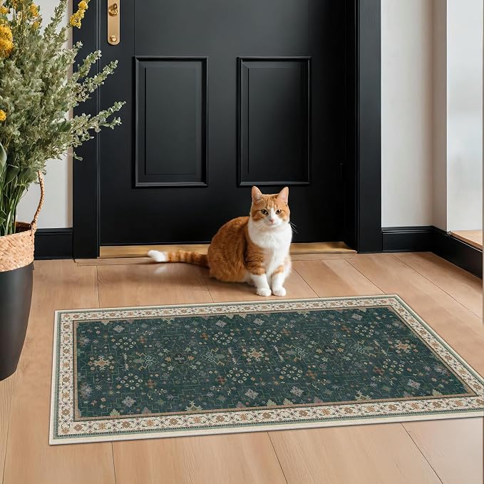 Dark Green Oushak 2x4 Entryway Rug