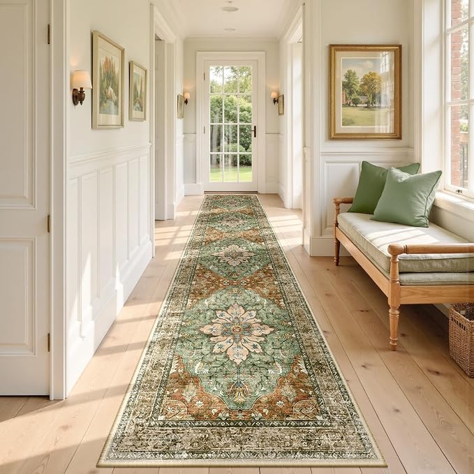 RELEANY Area Rugs Runner 2'6"x14' Washable Non-Slip, Floral Vintage Distress