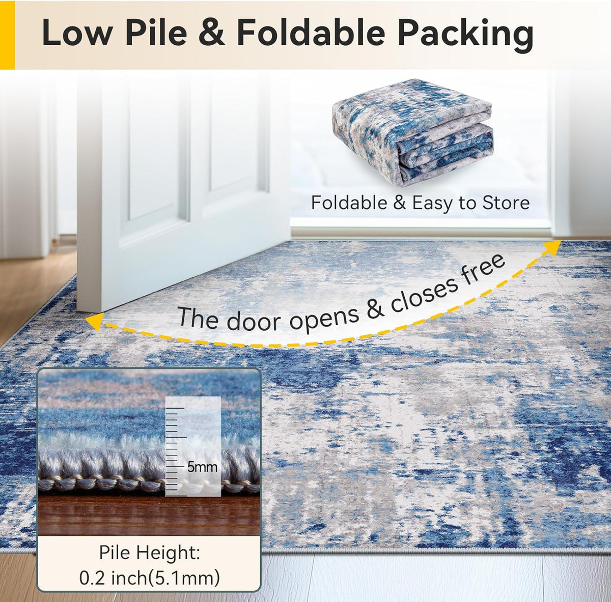 RELEANY Washable 5'x7' Abstract Area Rug for Living Room Blue Gray