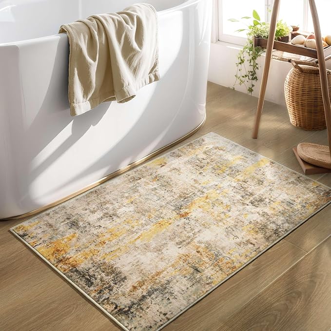 Entryway Rug 3x5 Beige Bedroom Area Rug Washable Non Slip Abstract Boho Rugs