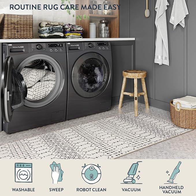 Lahome Moroccan Washable 2x6 Runner Rug, Non-Slip Beige Kitchen Hallway Runner