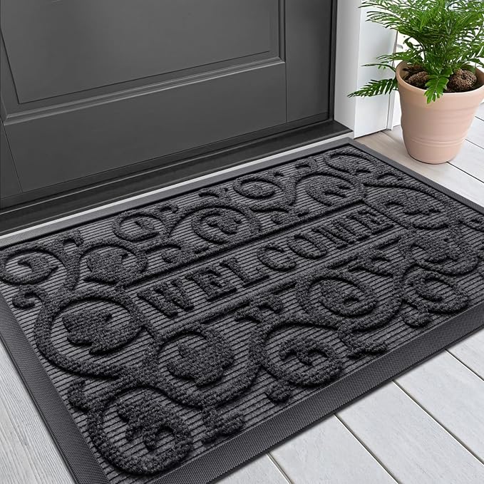 Smiry Welcome Door Mat Outside Entrance, Heavy Duty Trap Dirt and Moisture Easy