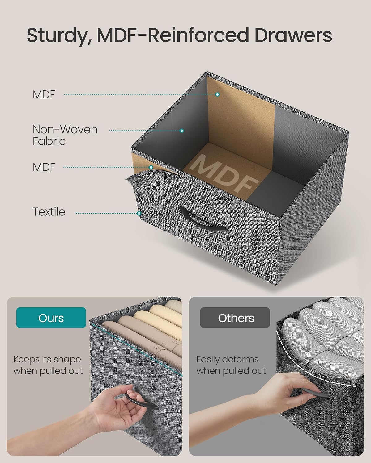 SONGMICS Dresser for Bedroom, Wide Dresser for Closet with 5 Fabric Drawers