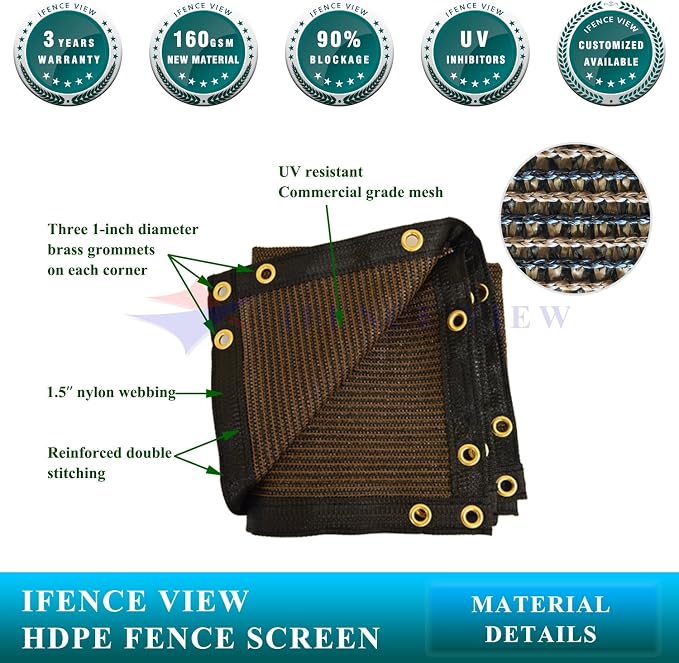 Ifenceview 6'x3' to 6'x50' Brown Shade Cloth/Fence Privacy Screen Fabric Mesh