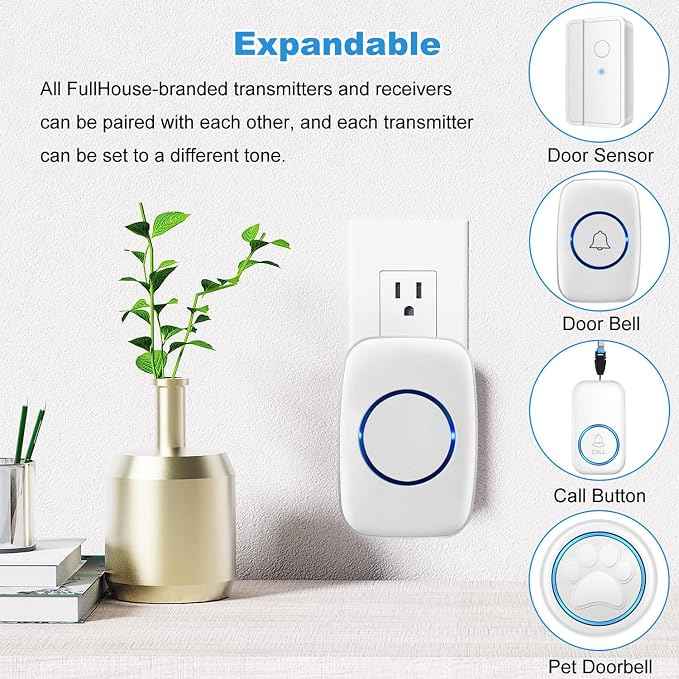 Wireless Doorbell, FullHouse Waterproof Door Bell Kit, Distinguish front and