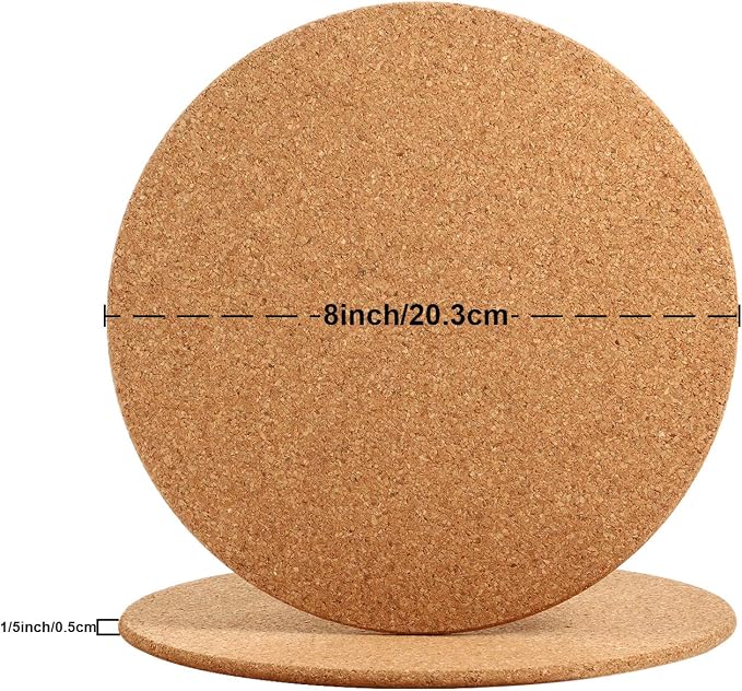Boao 6 Pcs 8 Inch Round Absorbent Cork Coasters Wooden Cork Plant Coasters