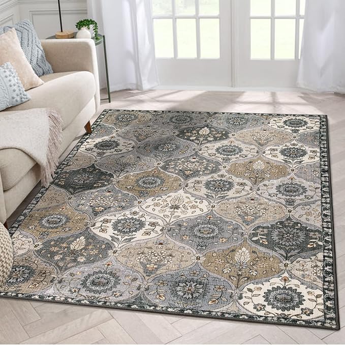 Lahome Moroccan Washable Living Room Rug, 5x8 Rugs