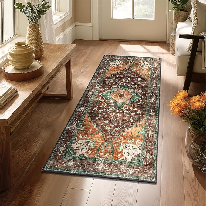 Yamaziot Washable Runner Rug, 2x4 Non-Slip Boho Vintage Hallway Rug Runner