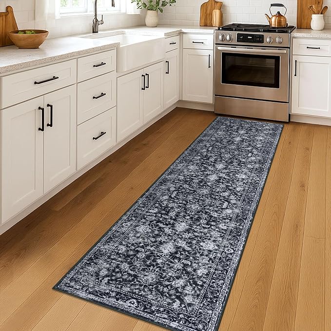 KILOCOCO Hallway Runner 2x7 Rug Runner Printed Vintage Floral Washable Kitchen